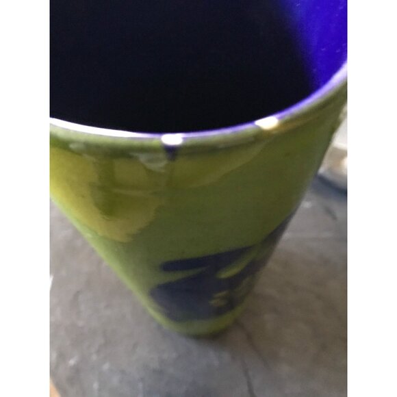 Vintage 1960's Green Blue Abstract Tall Ceramic Vase Studio Art Pottery Handmade - Picture 4 of 10